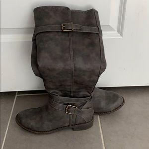 Dark grey mid calf leather zip up boots